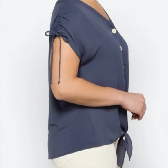 NWT - Uma Tie Front Mixed Material Blouse - Picture 4 of 5